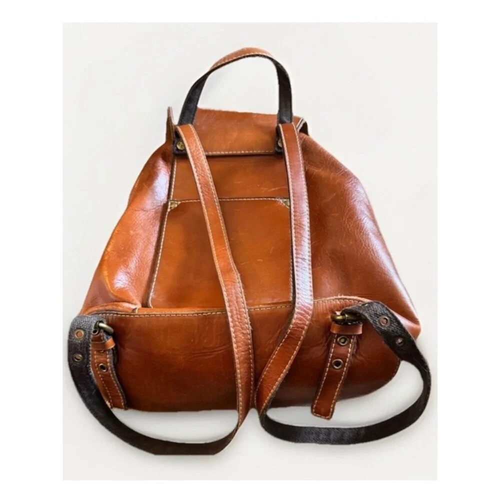 Patricia Nash Alencon Leather Backpack Cognac Drawstring Rucksack Handbag EUC